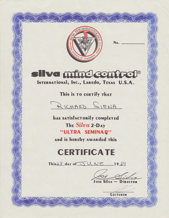 Silva Method certificate of Richard Siena, 5 of 8