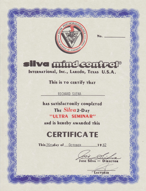 Silva Method certificate of Richard Siena, 7 of 8