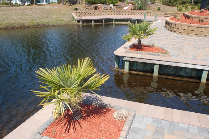 Myrtle Beach Plantation Lakes Bulkhead, Boat Slip, Waterfront Paver Terrace