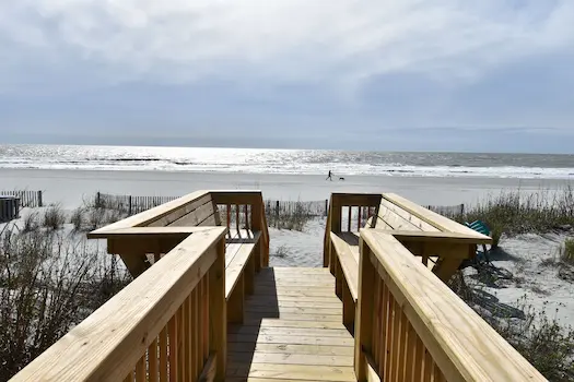 Ocean access walkway at a beach house in Surfside Beach SC provides a safe walkover for crossing over the dunes