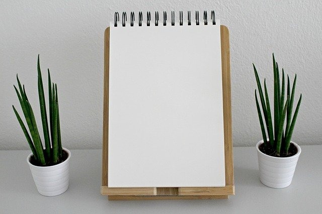 blank notepad and plants