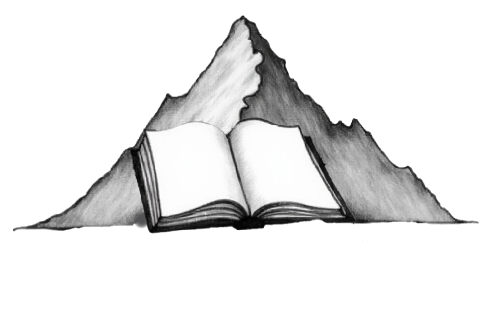 Hand-drawn mountain with an open book at its base, the Reads Rock emblem