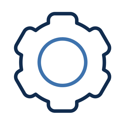 Icon of gears symbolizing step-by-step setup in the AI Starter Kit Implementation PDF.