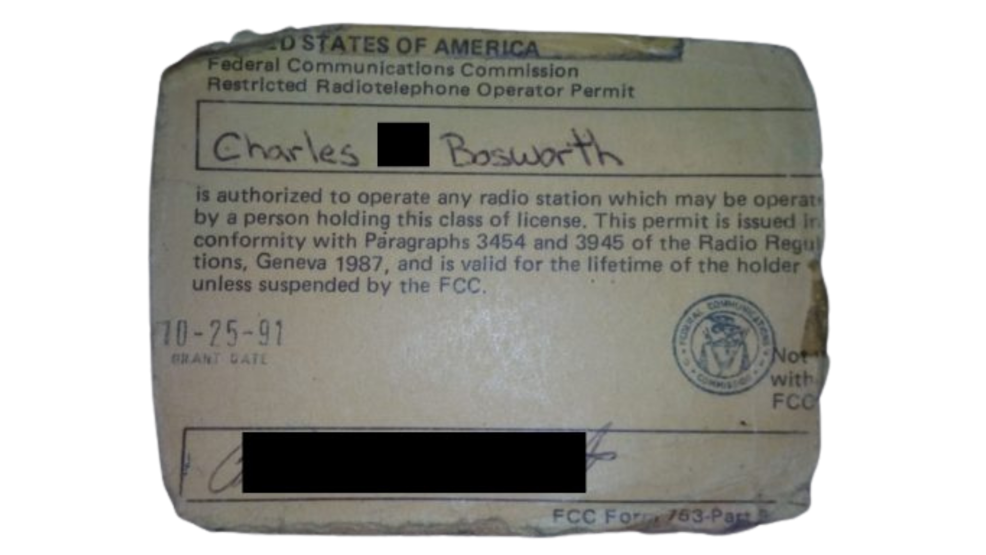 Charles Bosworth FCC Licence