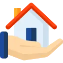Icon with a hand holding a house