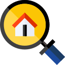 Icon of a magnifying glass with a house in it