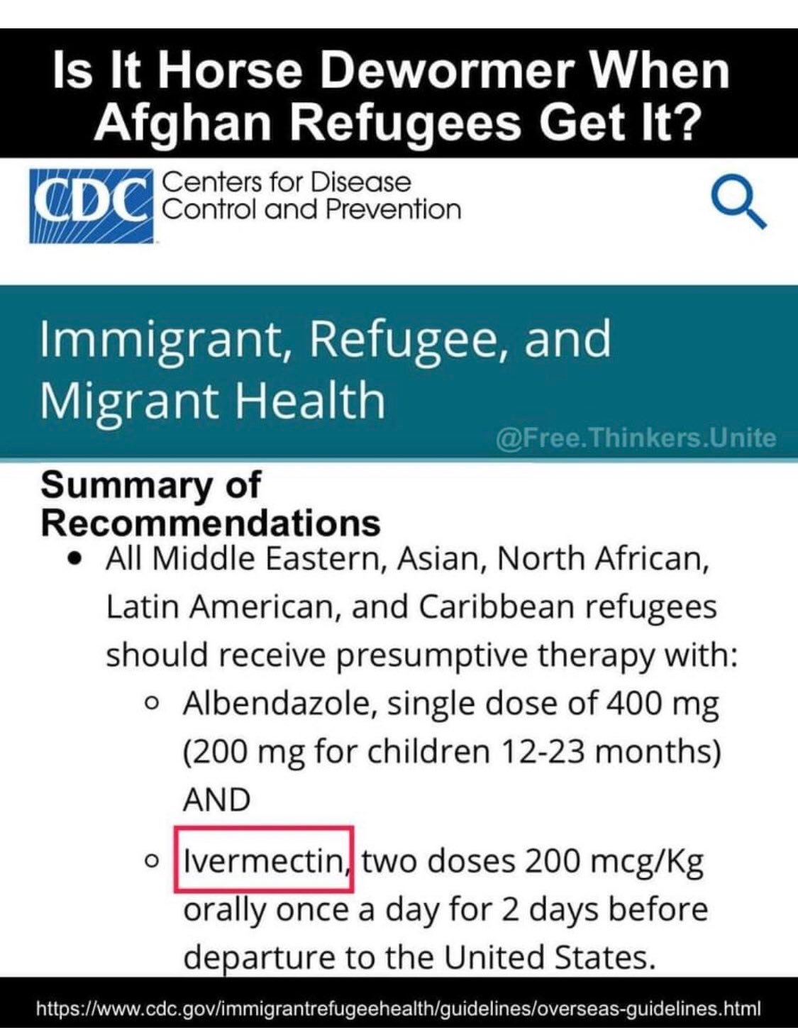 Ivermectin Treatment for Foreign Refugees, But Denied to American Citizens