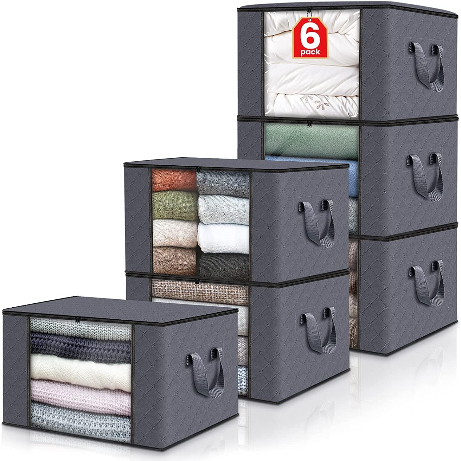 Soft clothing storage bags with clear window in gray