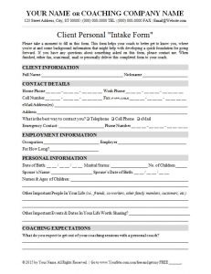 Client Personal Intake Form