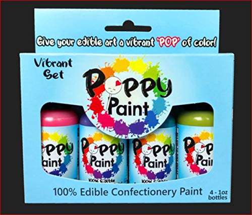 Edible Poppy Paints, Fast Drying Poppy Paint for Cake Pops, Cookies, Chocolates – Pink, Purple, Teal, Avocado (4Pc Vibrant Set Kit) (30ml Each)
