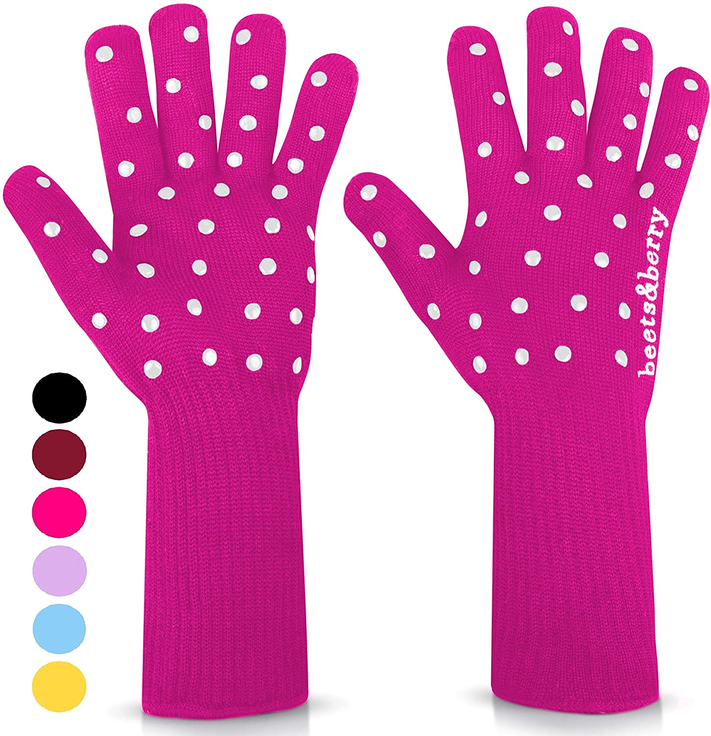 beets&berry Oven Gloves Oven Mitts Heat Resistant to 500°| 1 Pair Heat Resistant Gloves with Extra Long Sleeves to Protect Forearms | Non-Slip Grip Spots (Fuchsia Pink)