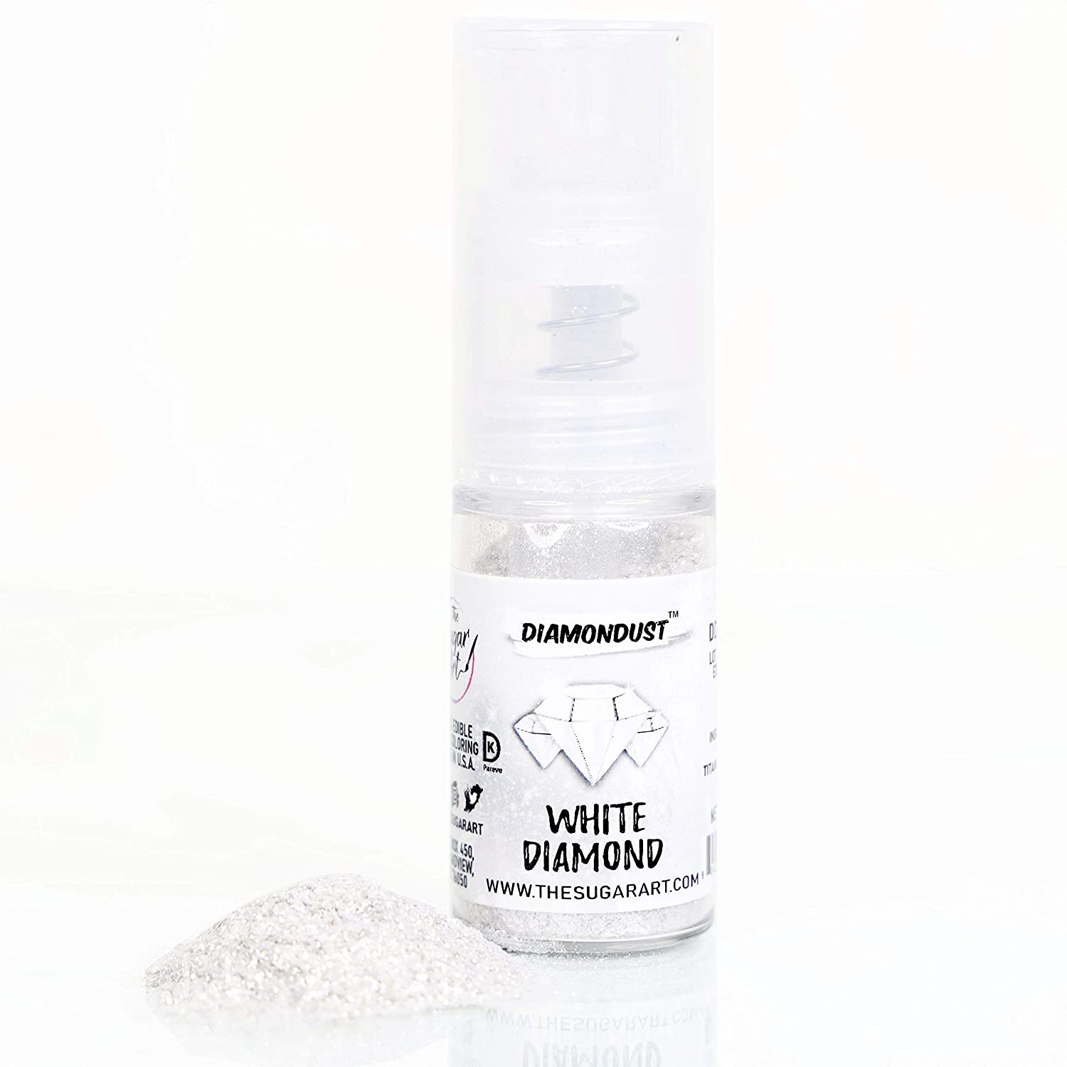 The Sugar Art - DiamonDust - Edible Glitter For Decorating Cakes, Cupcakes, Cake Pops, & More - Sprinkle on Sparkle and Luster to Sweets - Kosher, Food-Grade Coloring - White Diamond - 4g Spray Bottle