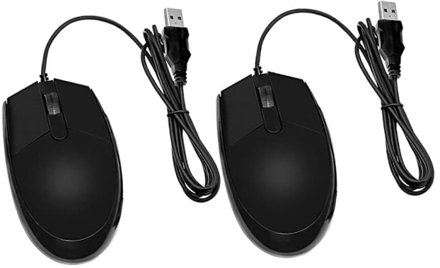 JIKIOU 2 Pack Wired Mouse, 3-Button USB Wired Computer Mouse for Right or Left Hand