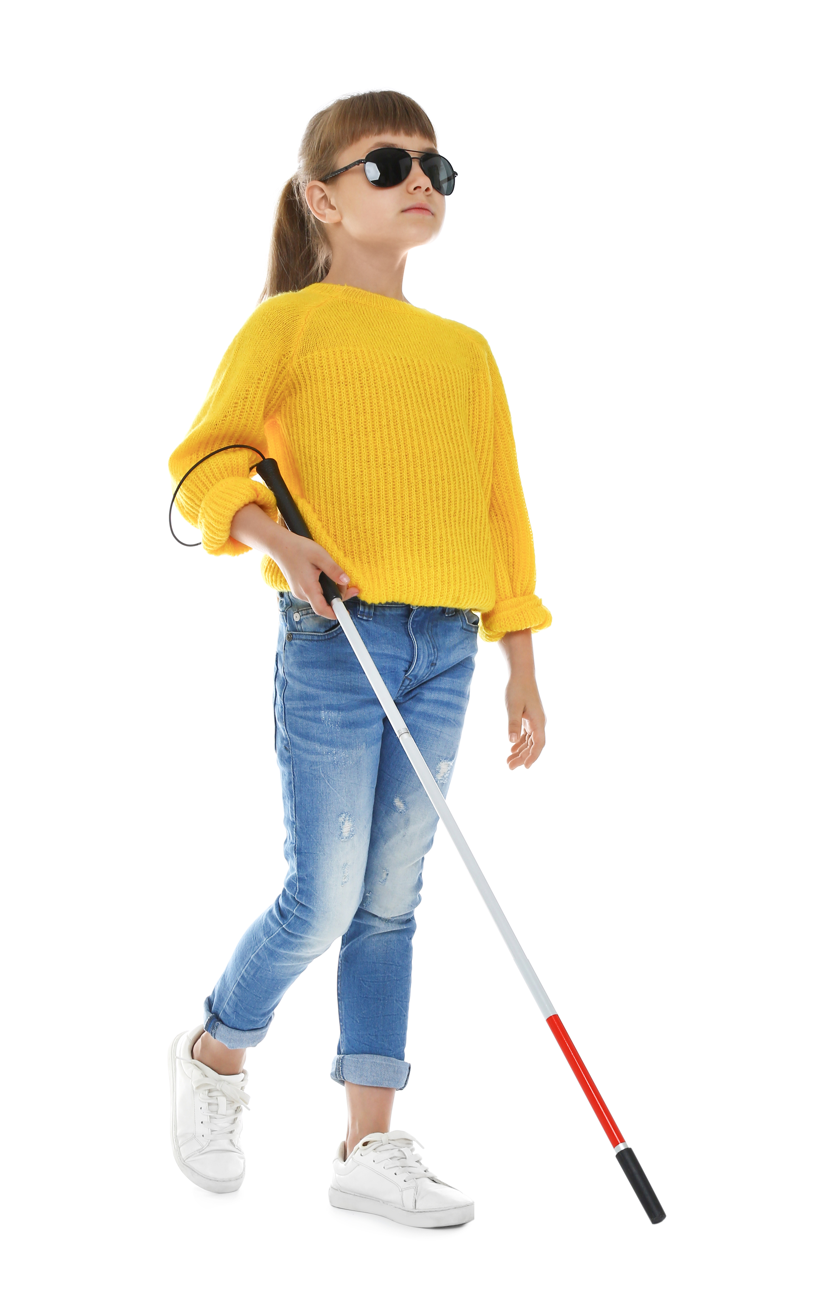 young girl walking with a cane