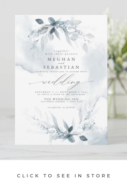 Watercolor Blue Floral Wedding Invitation