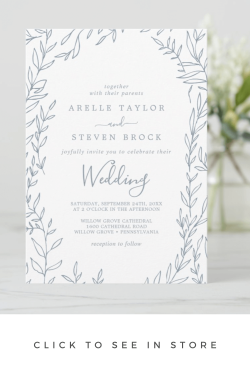 Dusty Blue Leaf Wedding Invitation