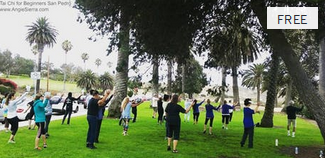 tai chi for health class posing a movement at the park in san pedro, ca