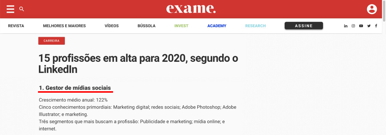 Reportagem da Exame sobre a profissão