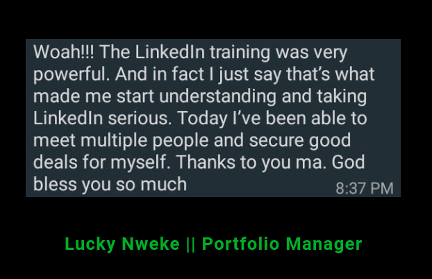 Lucky Nweke testimonial