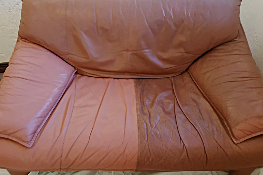 leather couch before/after cleaning