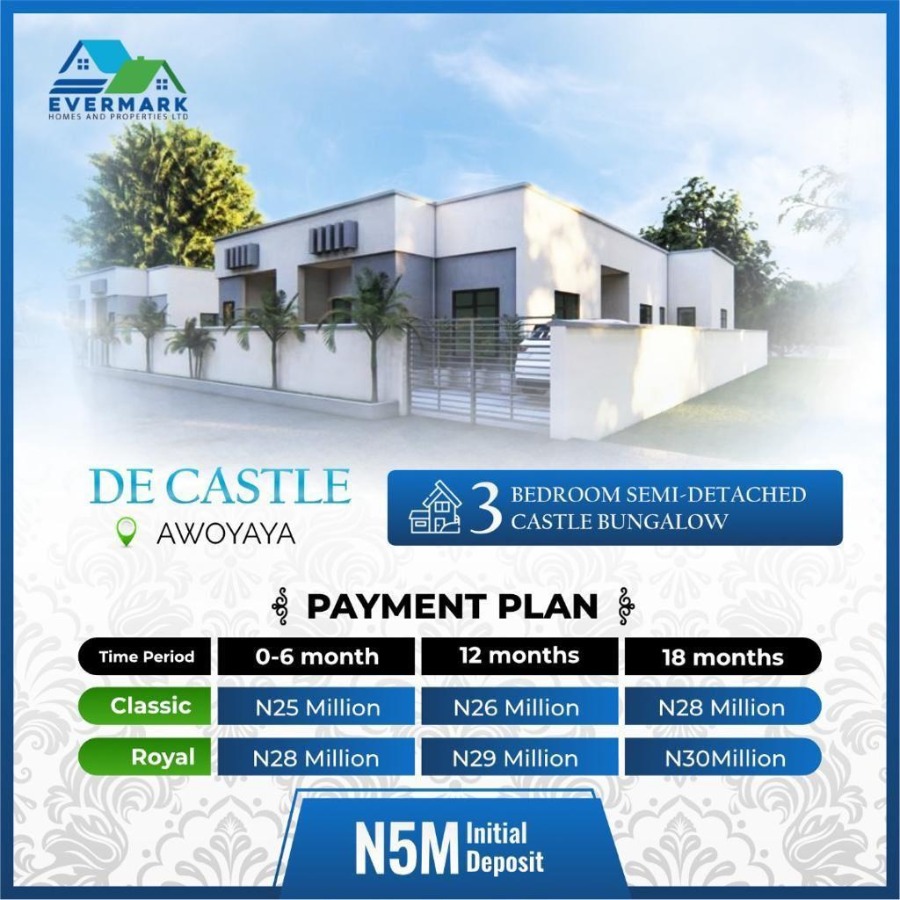 3 BEDROOM SEMI DETACHED CASTLE BUNGALOW AWOYAYA