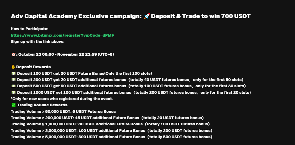 Bitunix Referral Deposit and Trading Bonus 