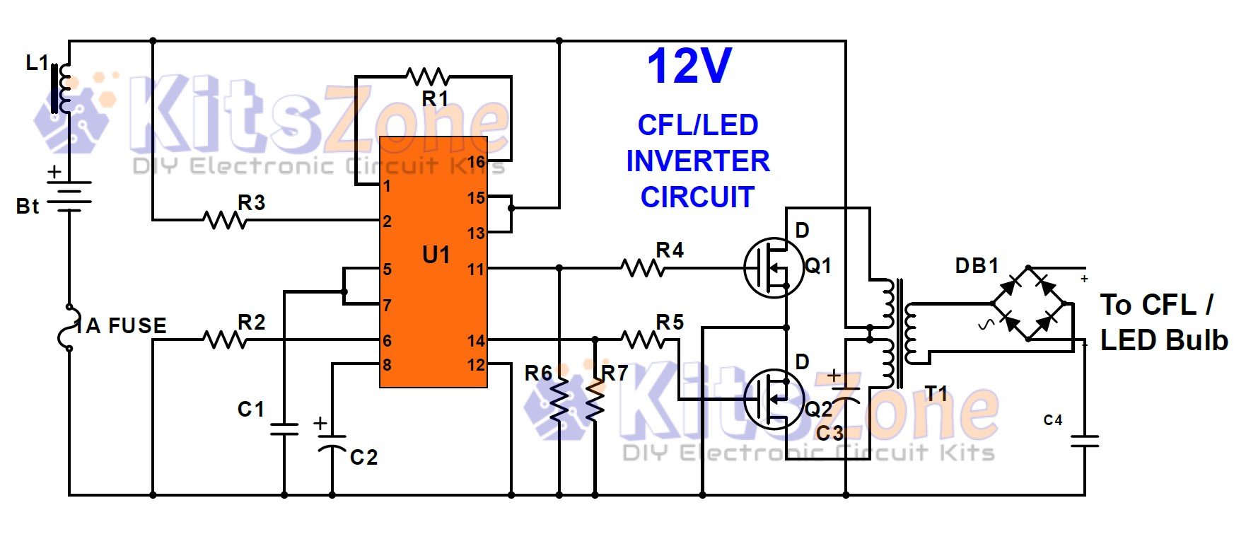 12V Inverter Circuit Using 3525 IC To Run a 32W LED Bulb