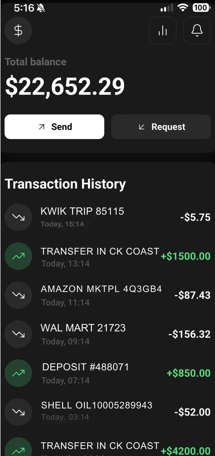 Earnings screenshot